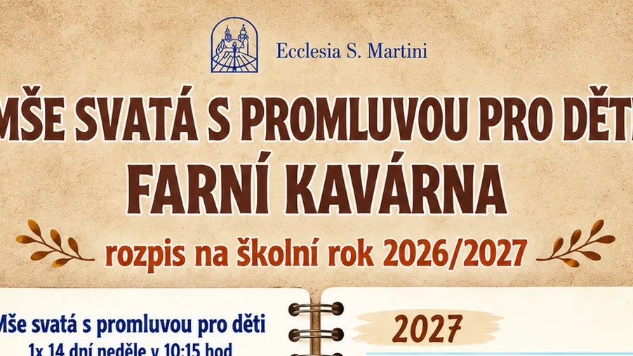 Mše svatá s promluvou pro děti, farní kavárna (školní rok 2026/2027)